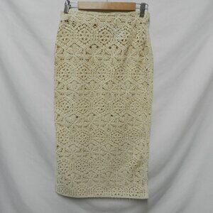 H&M Crochet knit midi skirt cover-up cream side slit elastic Size Sz Small SM S
